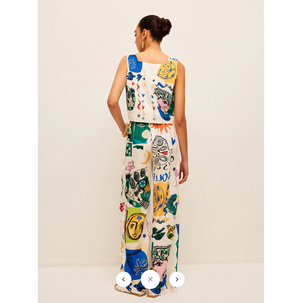 NWT Commense Graphic Print Crop Top With Wide-Leg Pants Set Sz XL - Picture 4 of 5